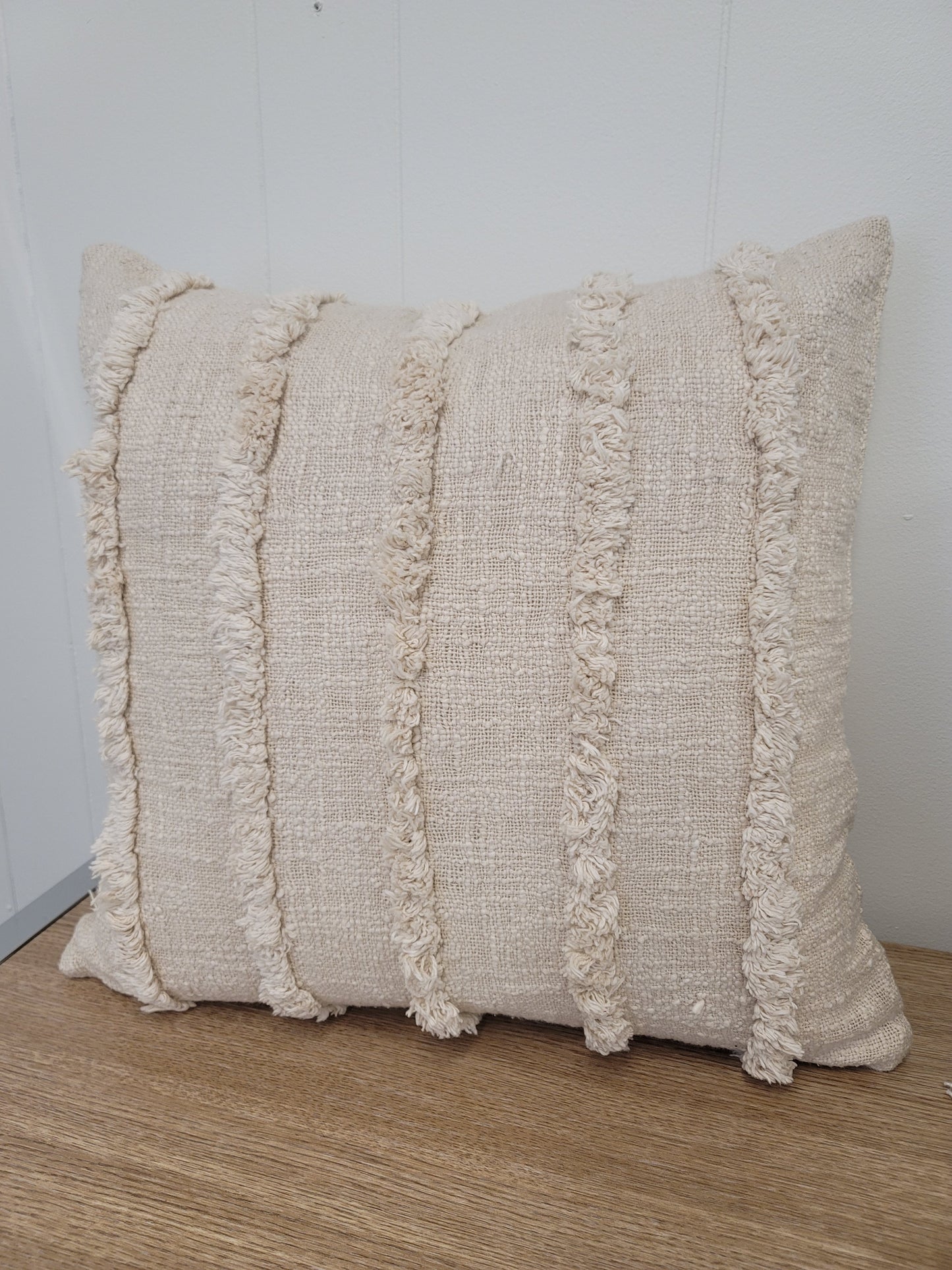 Jackson 20" Organic Cotton Textured Stripe Pillow - Sweet Cream