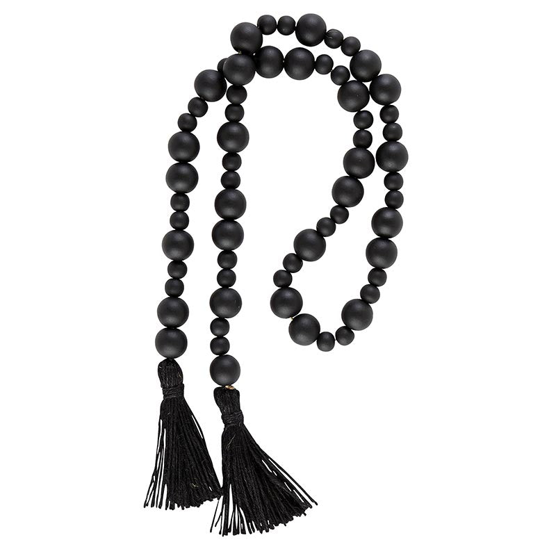 Black Wood Beaded 52" Garland With Jute Tassels