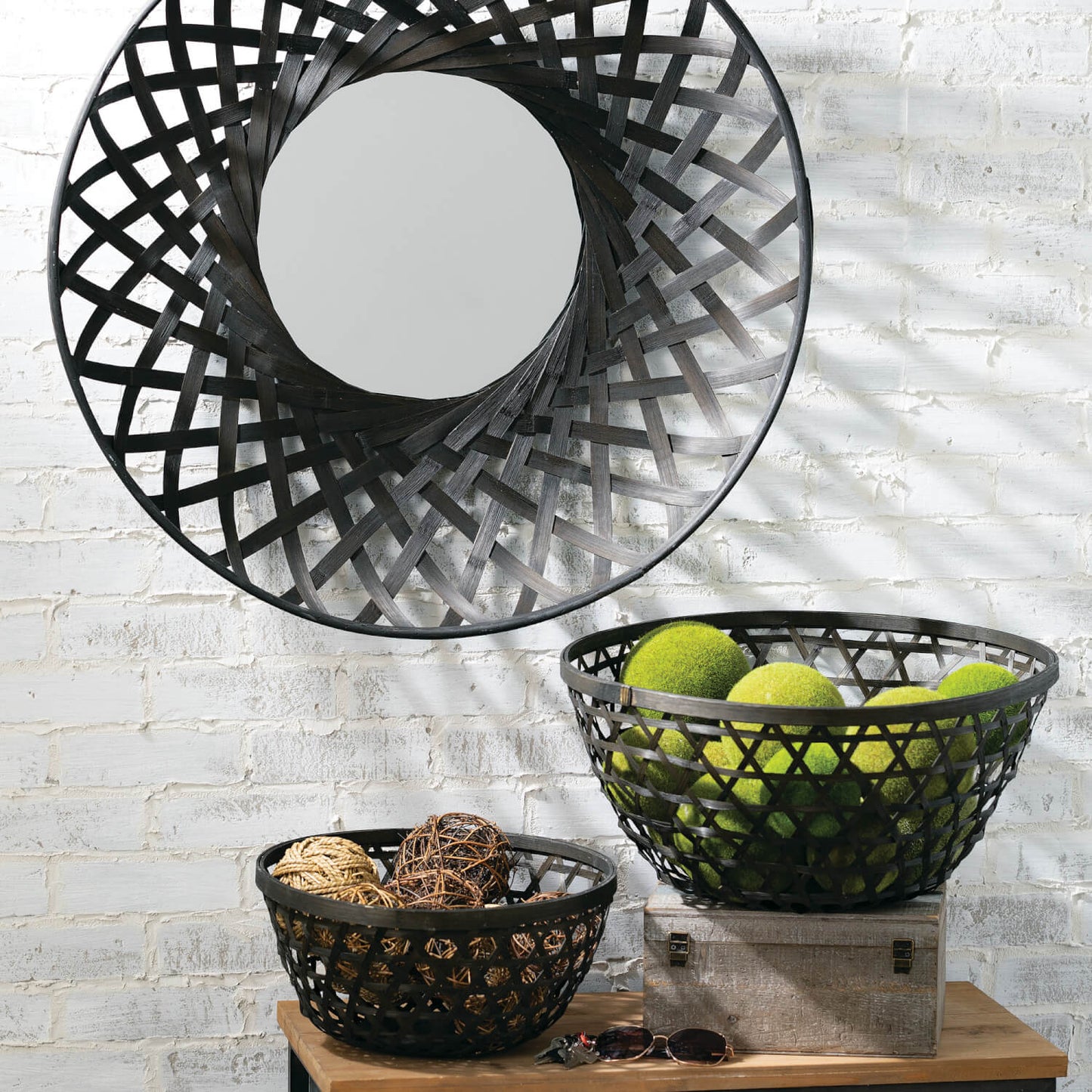 Thatcher 31" Black Bamboo Wall Mirror