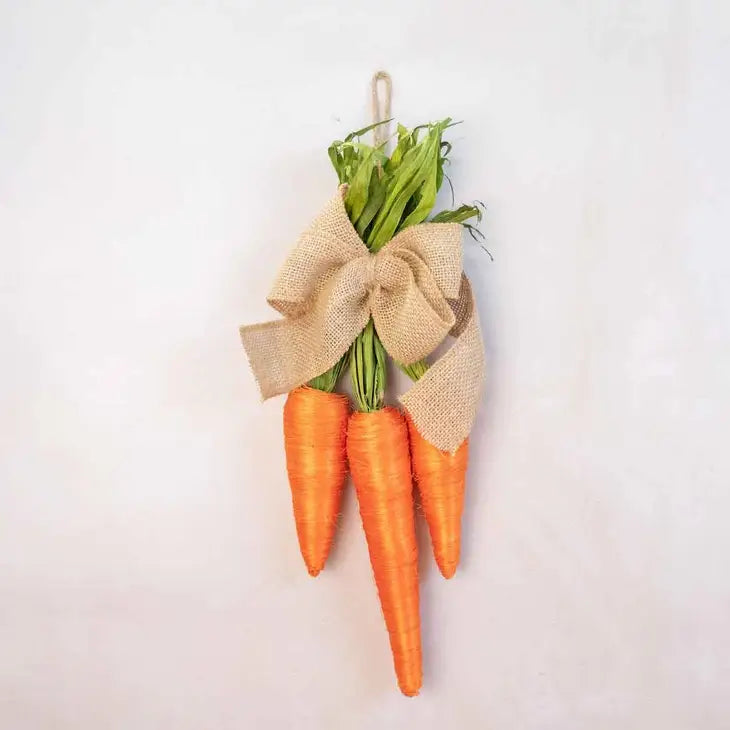 Hanging Carrot Trio With Burlap Bow