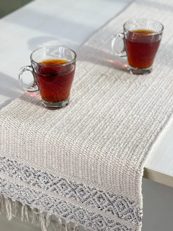 Silver & Bleached Jute 72" Handwoven Table Runner