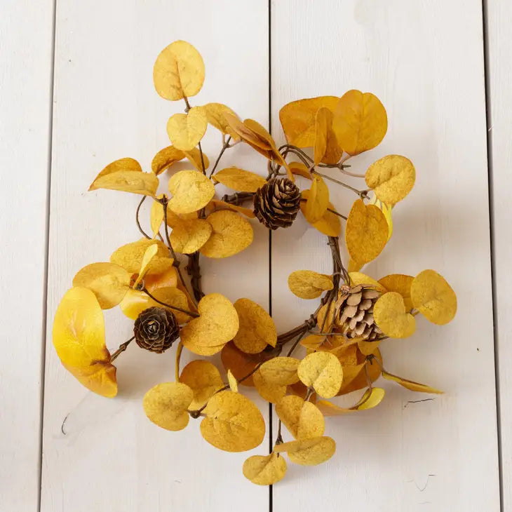 Gold Eucalyptus with Mini Pinecones Candle Ring