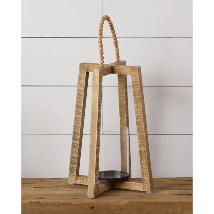 Wood Lantern with Beaded Handle