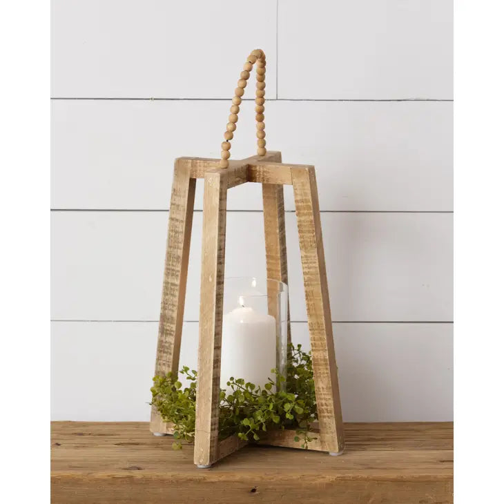 Wood Lantern with Beaded Handle