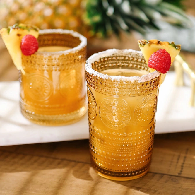 Amber Hobnail Beaded Floral 13oz. Drinking Glass