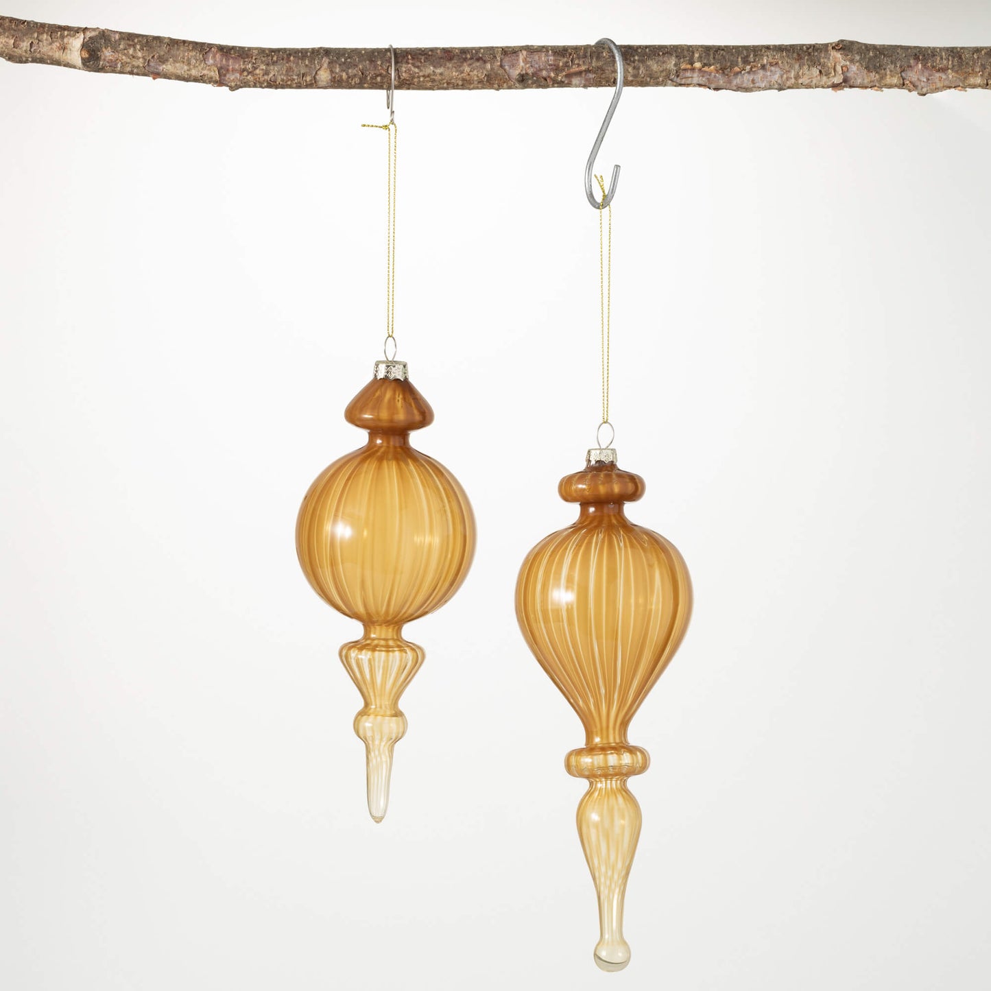 Butterscotch Hand-Blown Glass Finial Ornaments