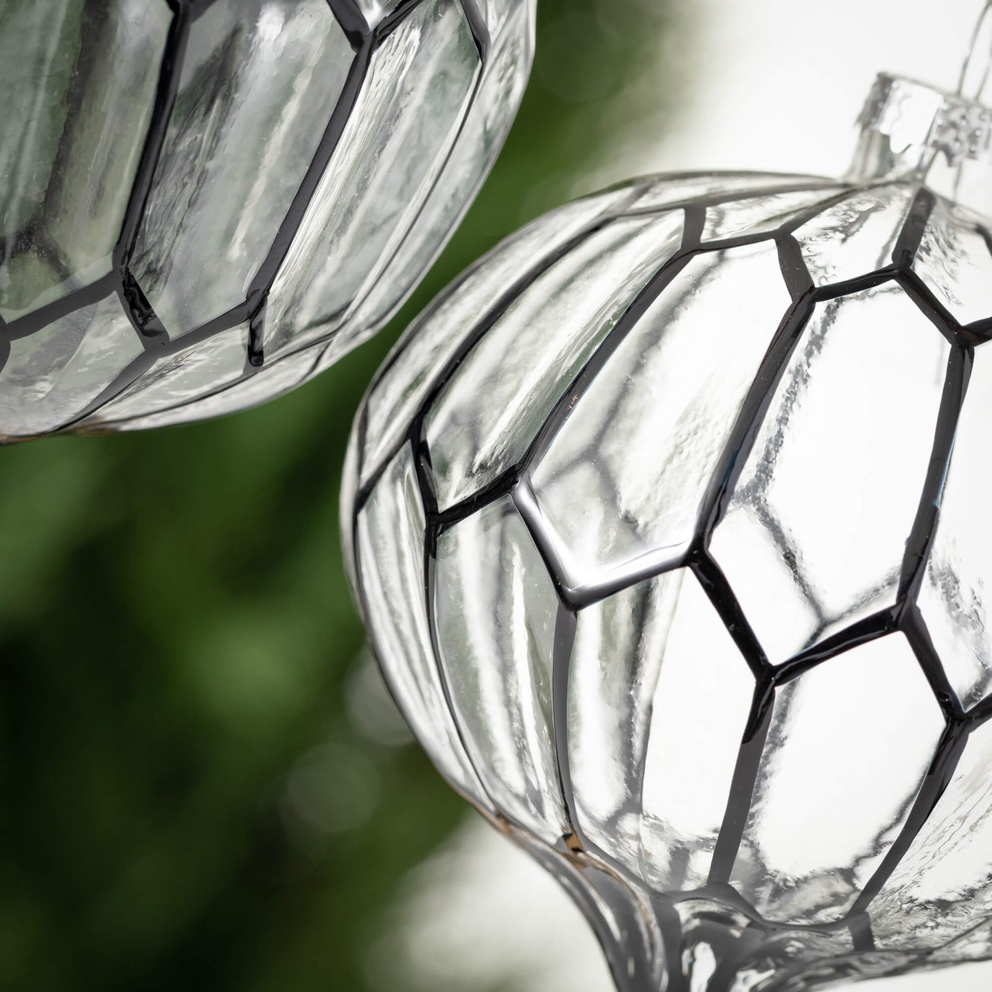 Modern Geometric 4" Glass Ornaments With Black Pattern