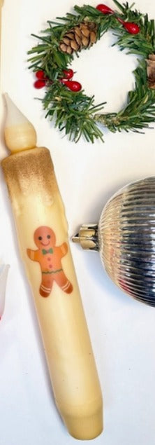 Gingerbread 7" Hand Dipped LED Taper Candle With Cinnamon Rim