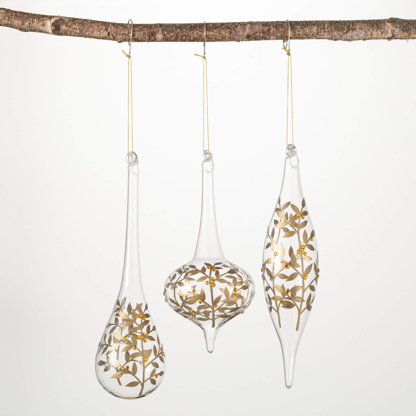 Jeweled Leaf Hand Blown Glass Ornaments