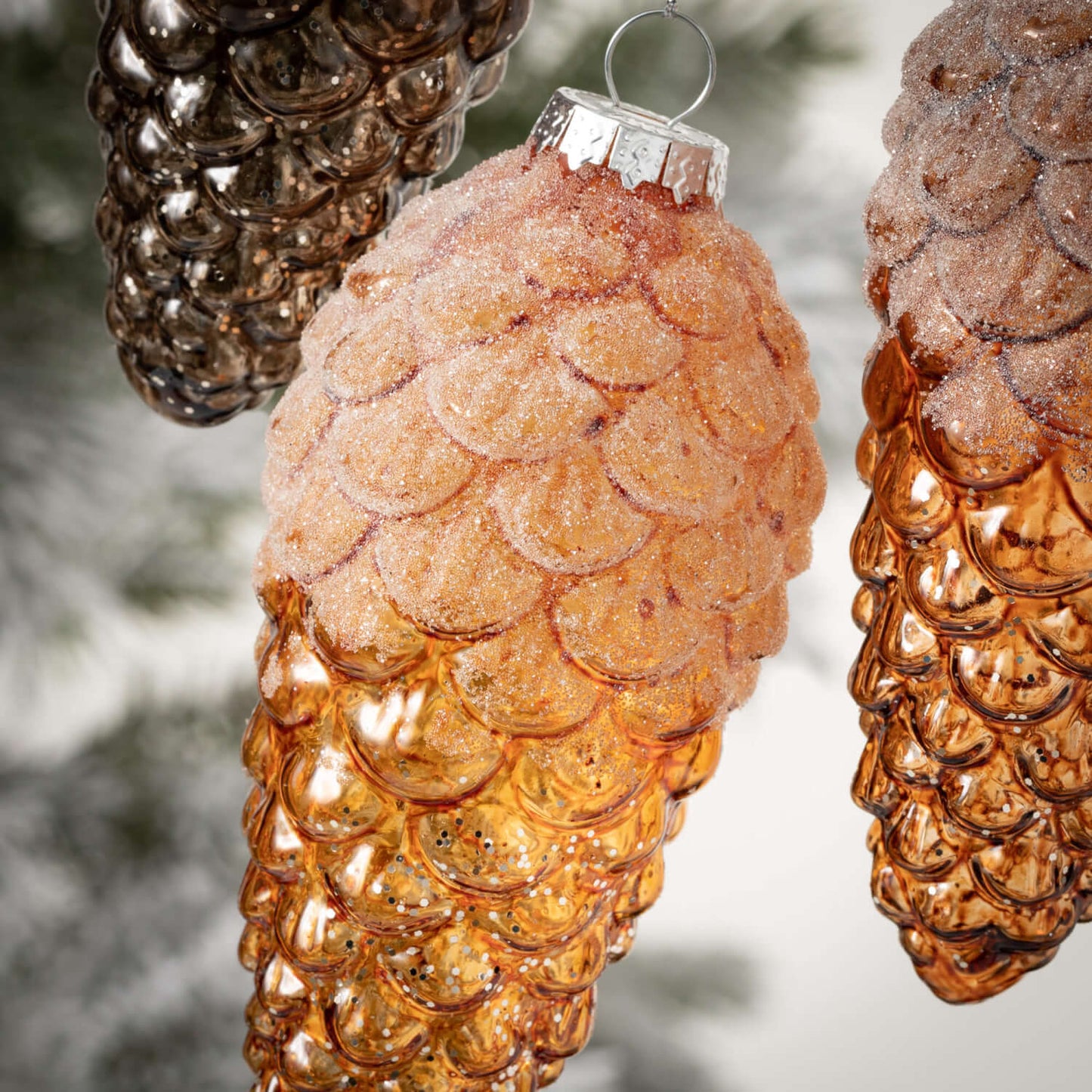 Pearlescent Glass Pinecone Ornaments