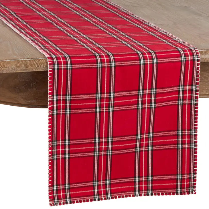 Red Plaid Whipstitch Table Runner 72"