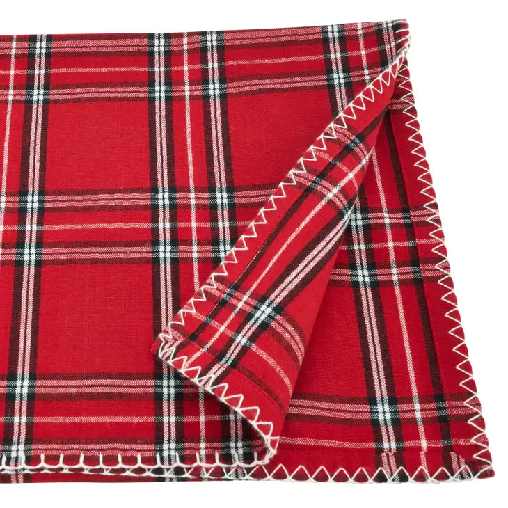 Red Plaid Whipstitch Table Runner 72"