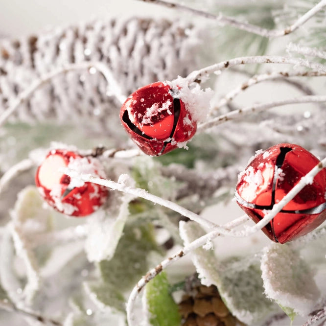 Red Jingle Bell & Flocked Pine 6' Garland