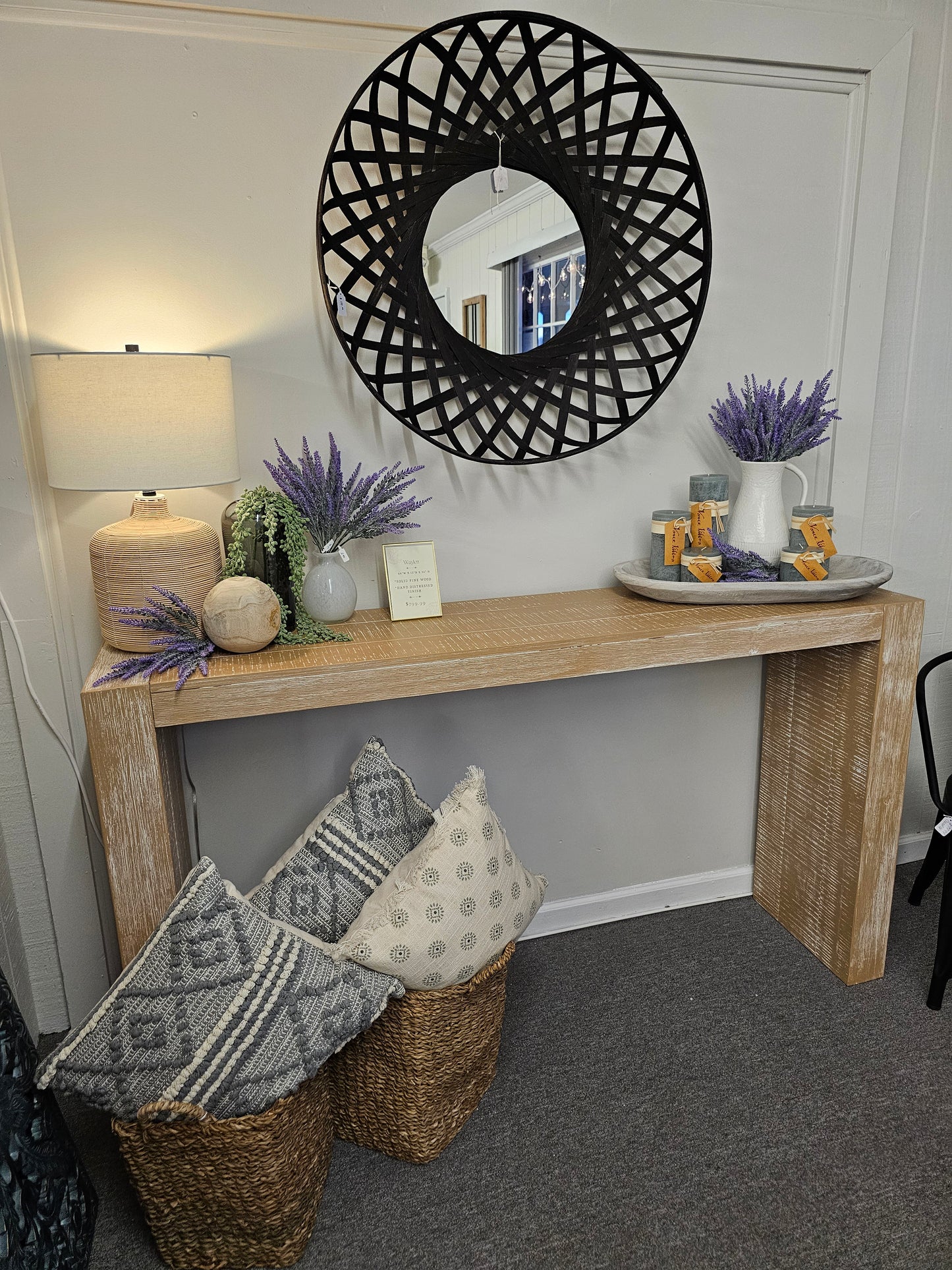 Floor Model Waylen 64" Pine Console Table - Reclaimed Wheat