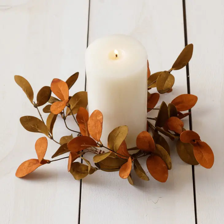 Rust & Olive Fall Foliage - Candle Ring 7"