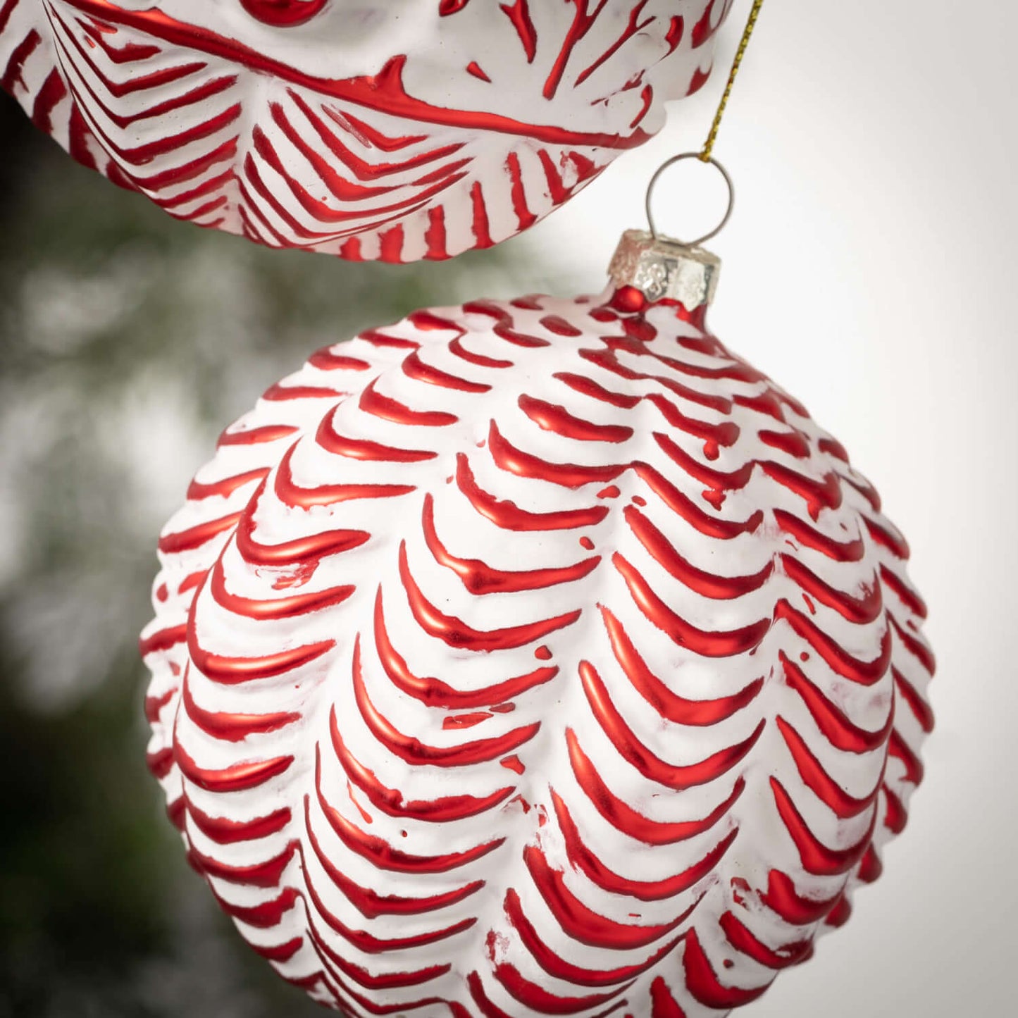 Red Embossed 4" Glass Ball Ornaments