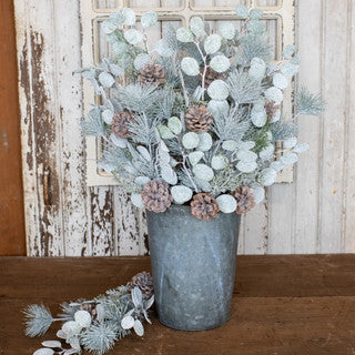 Glittery Snow 23" Eucalyptus Pine & Cones Spray