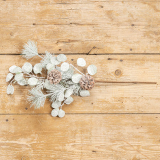Glittery Snow 23" Eucalyptus Pine & Cones Spray