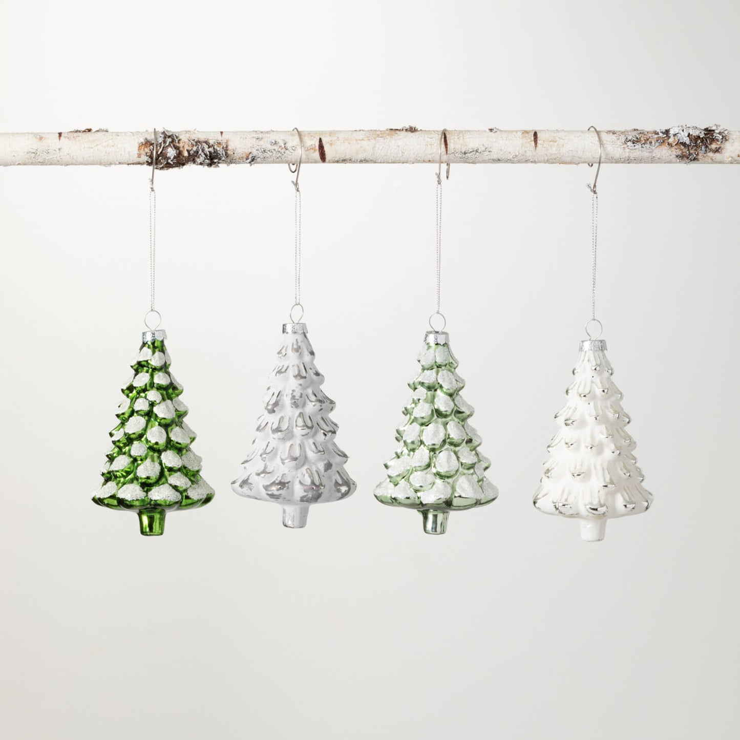Snowy Glass Pine Tree Ornaments