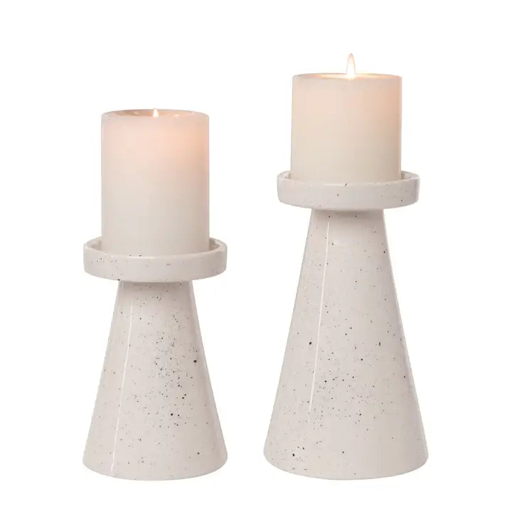 White Speckled Candle Holder Set Of 2