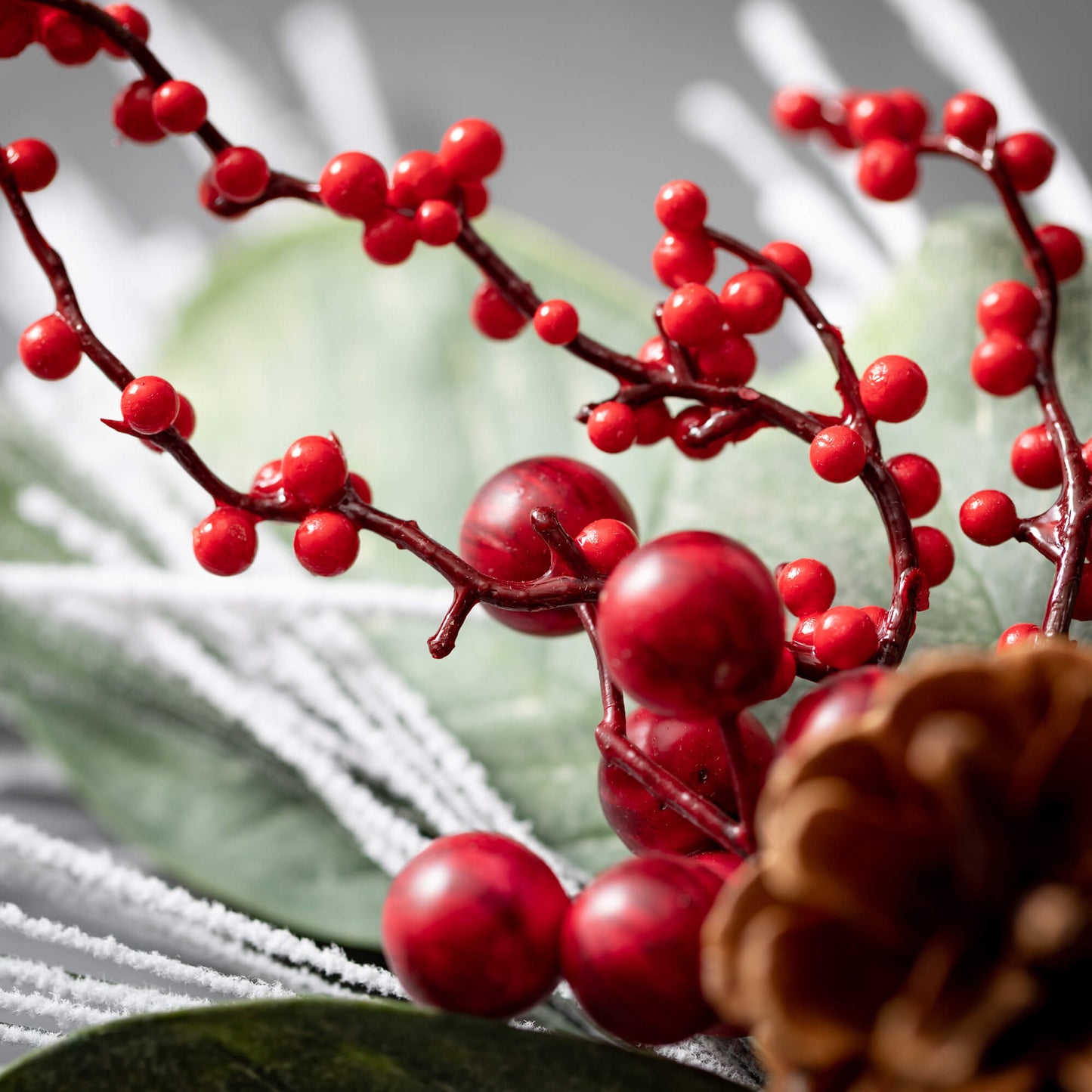 Snowy Long Pine & Berry 24" Wreath