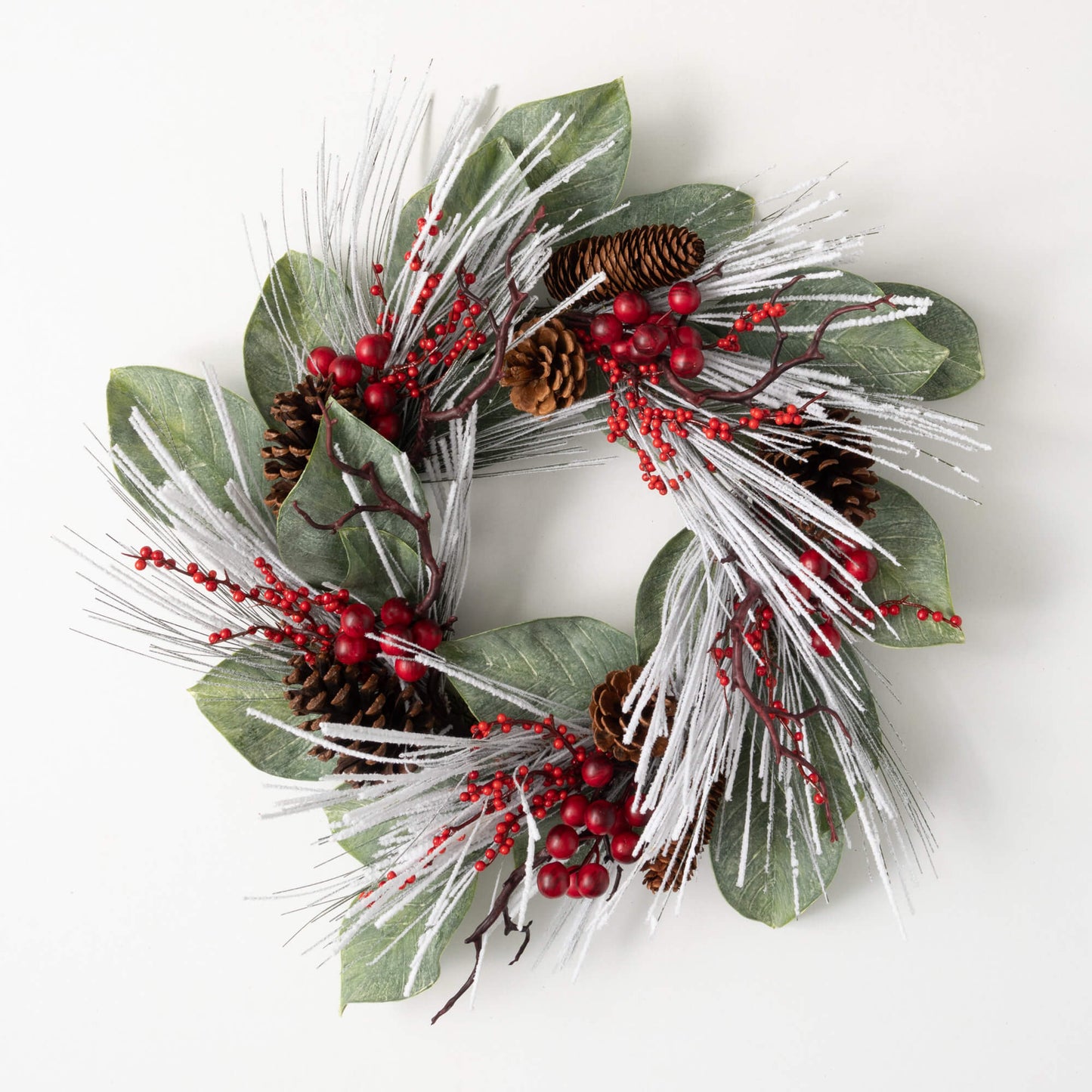 Snowy Long Pine & Berry 24" Wreath