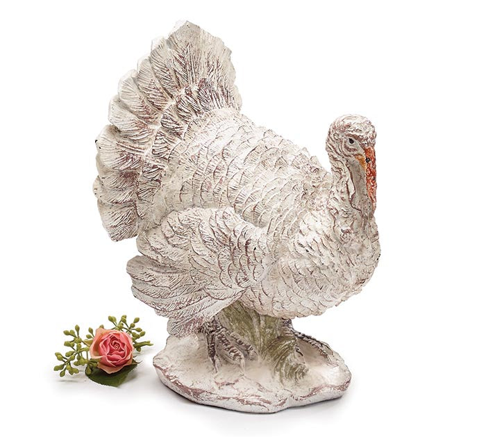 White Distressed 10.75" Resin Turkey