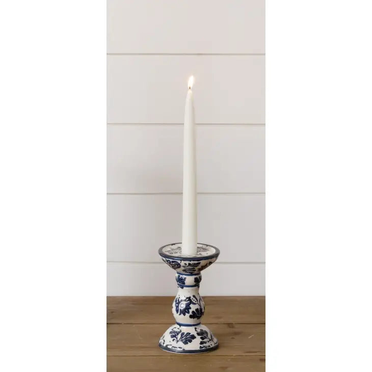 Blue & White Ceramic Floral Taper/Pillar Candle Holder
