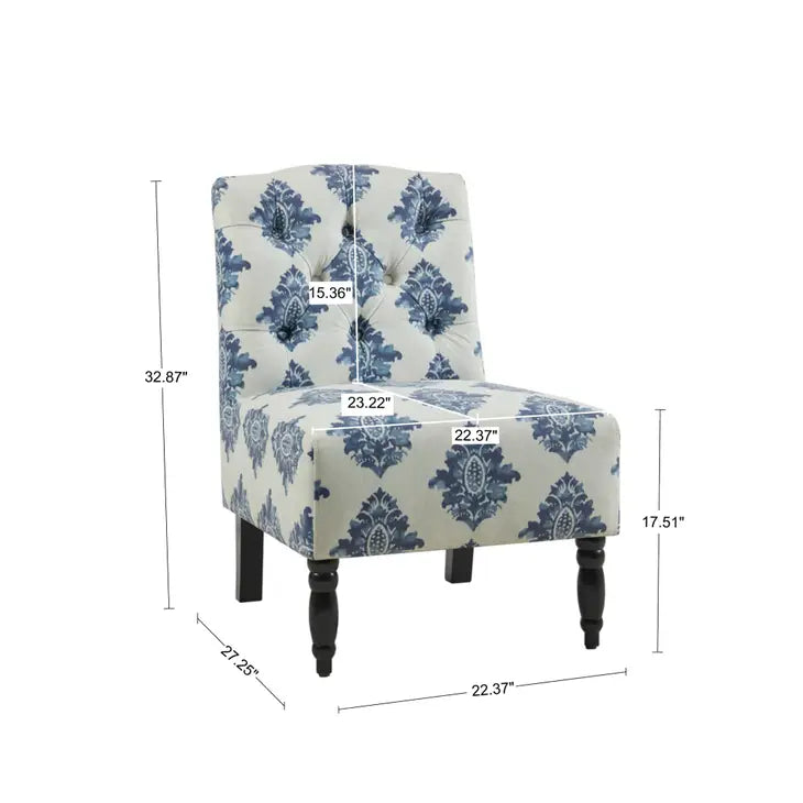 Floor Model Eloise 22" Tufted Accent Chair - Cream + Navy Damask