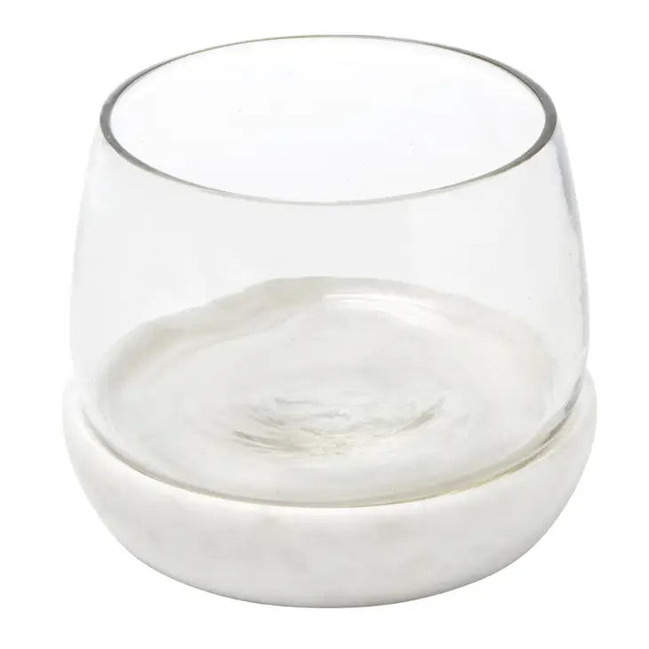 White Marble & Glass Candle Holder