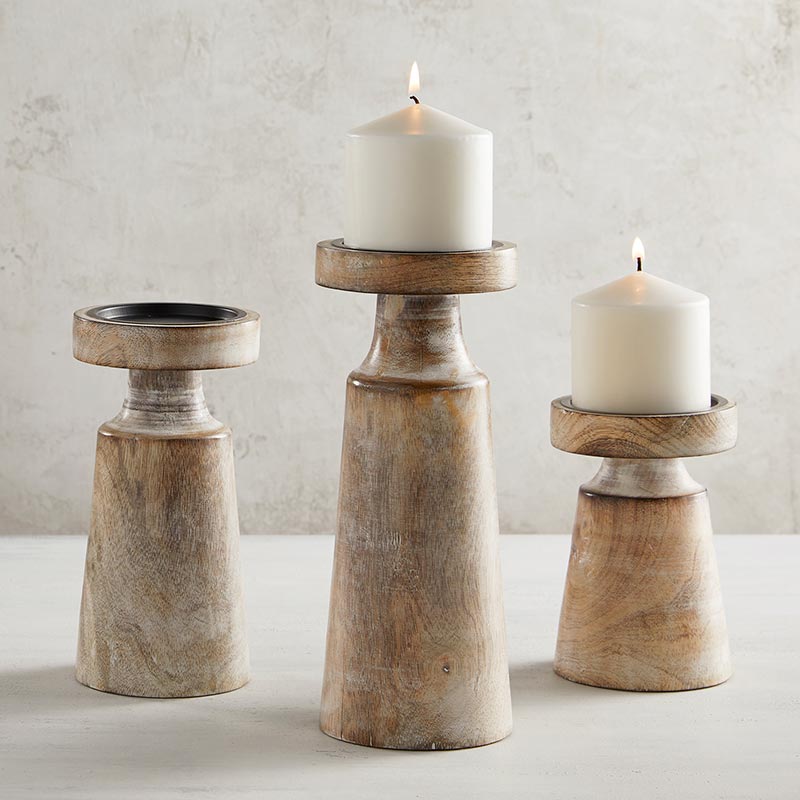 Natural Mango Wood Candle Holders