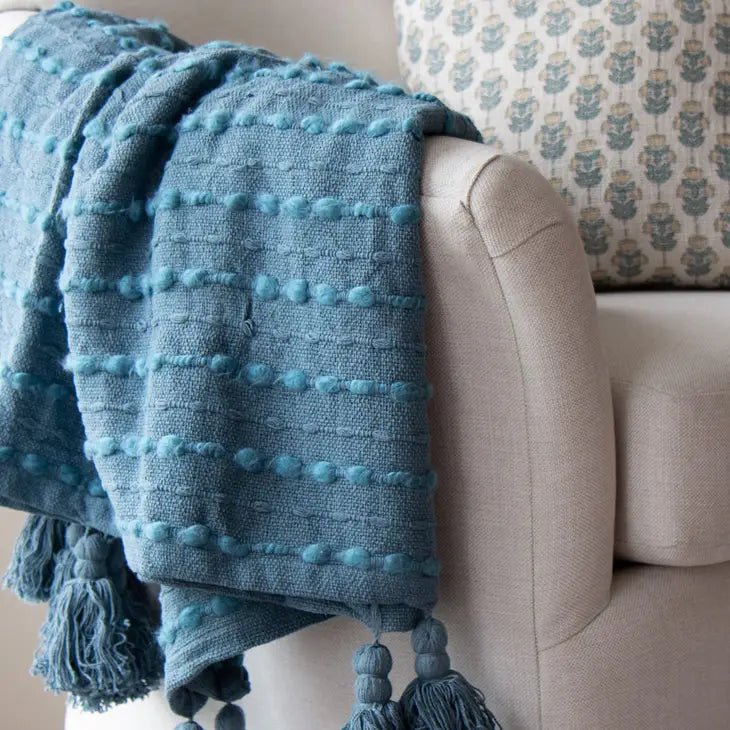 Nora 60" X 50" Mineral Blue Corded Throw Blanket