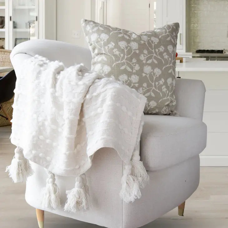 Nora 60" X 50" Ivory Corded Throw Blanket