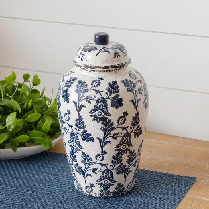 Edenton 11" Ceramic Blue Foral Urn