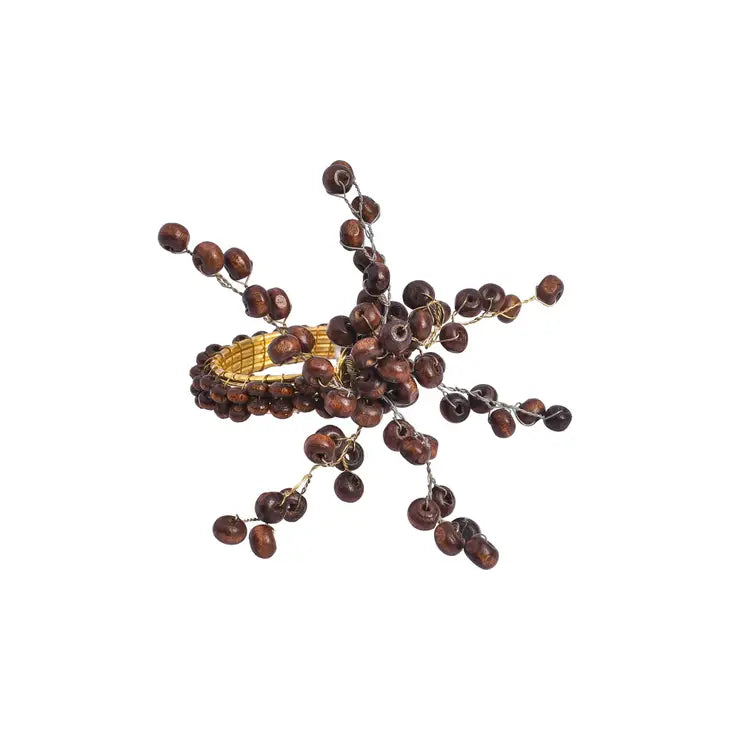 Wood Beaded Spray Napkin Ring - Tobacco