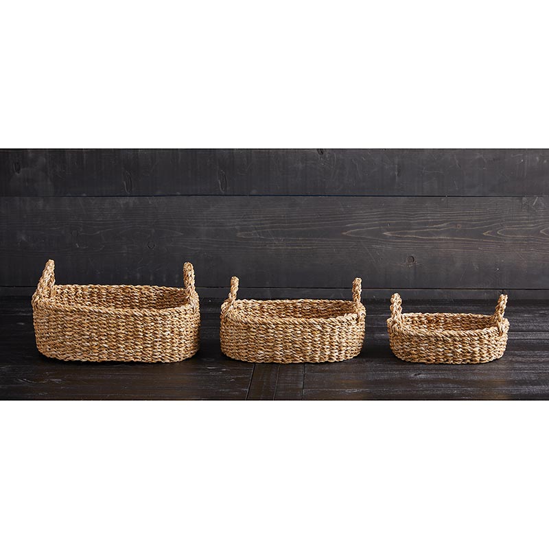 Woven Seagrass Oval Tray Basket Set of Three