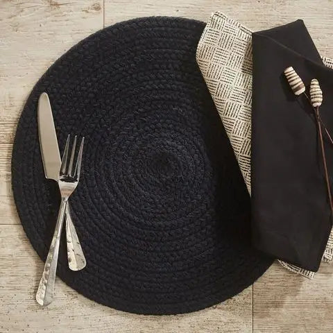 Essex Handwoven Round Black Placemat
