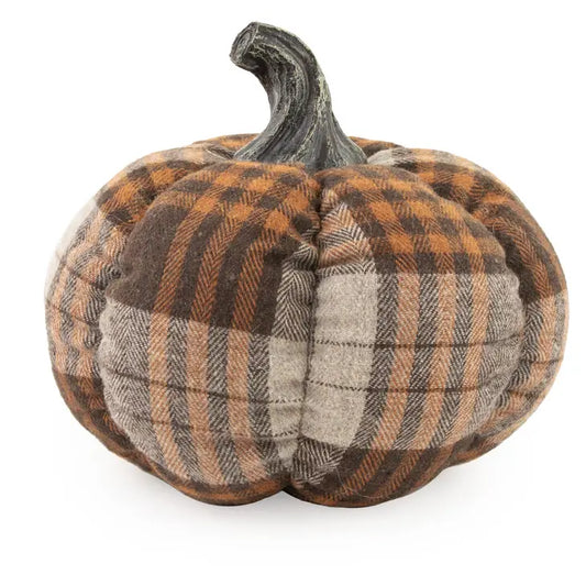 Brown Plaid Plush Pumpkin - 5.5"