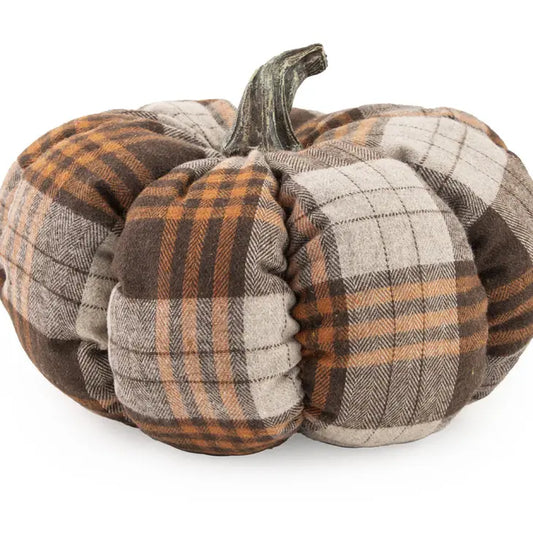 Brown Plaid Plush Pumpkin - 8.5"