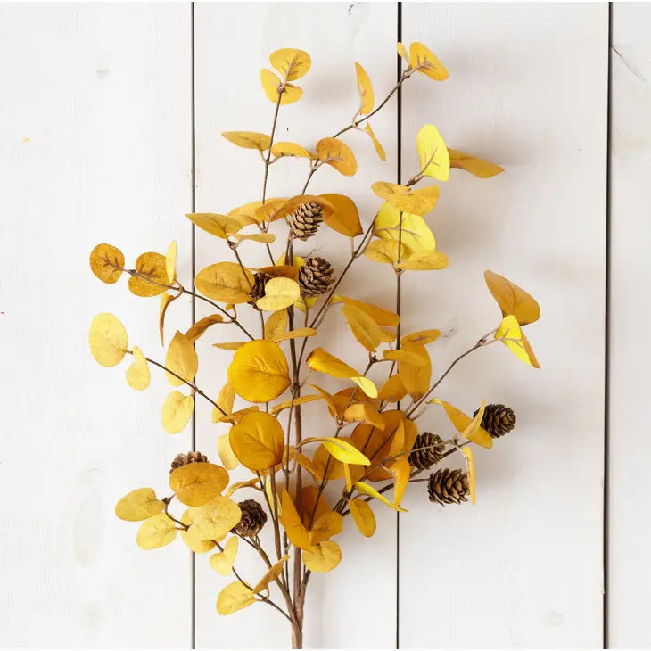 Gold Eucalyptus with Mini Pinecones Branch