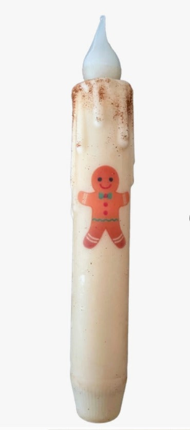 Gingerbread 7" Hand Dipped LED Taper Candle With Cinnamon Rim