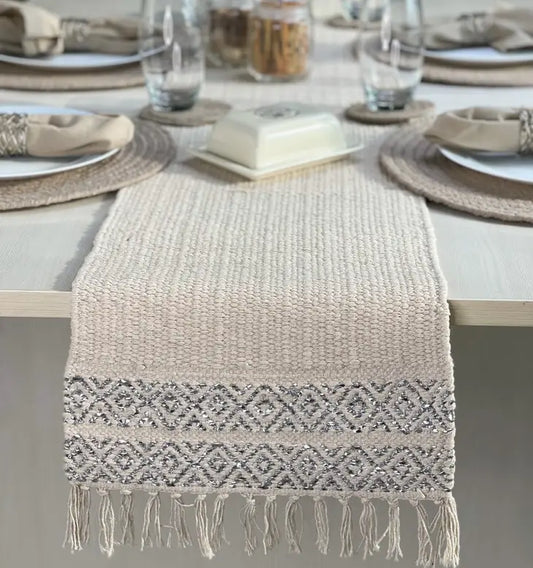 Silver & Bleached Jute 72" Handwoven Table Runner