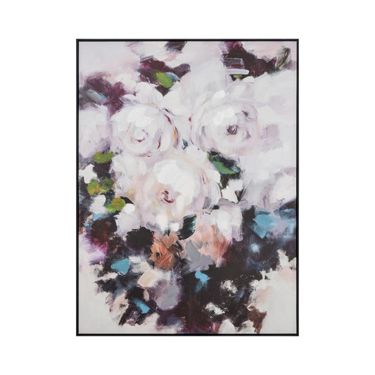 Peony Bouquet 36" X 47" Framed Wall Art - Black Floater Frame