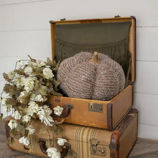 Speckled 11" Brown Fabric Pumpkin