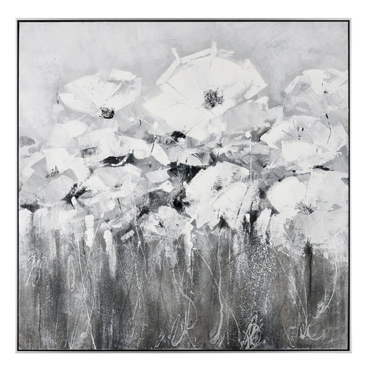 Wistful Blooms 40" Hand Painted Acrylic Canvas Art - Silver Floater Frame