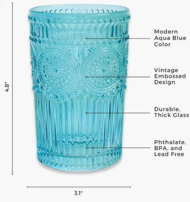 Powder Blue Vintage Textured 13oz. Drinking Glass