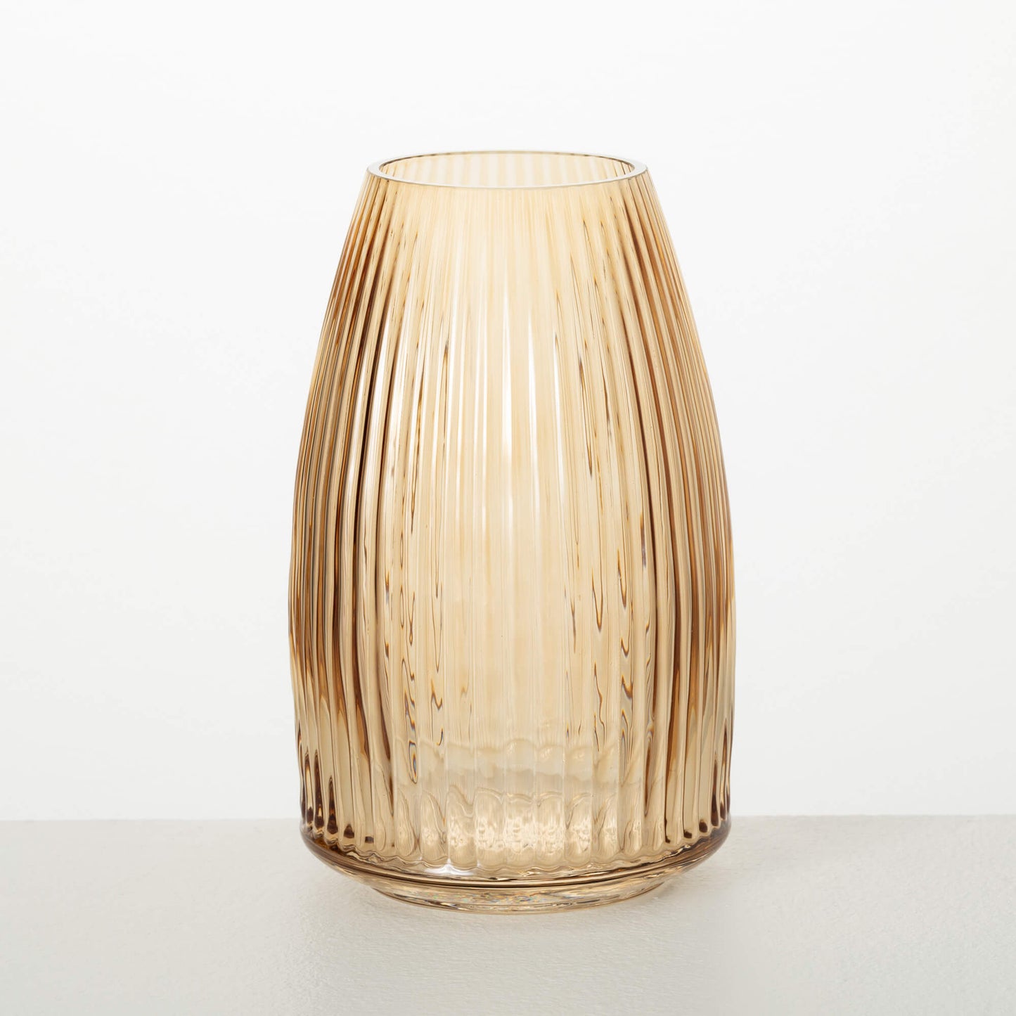 Ribbed Amber Glass 8.25" Vase