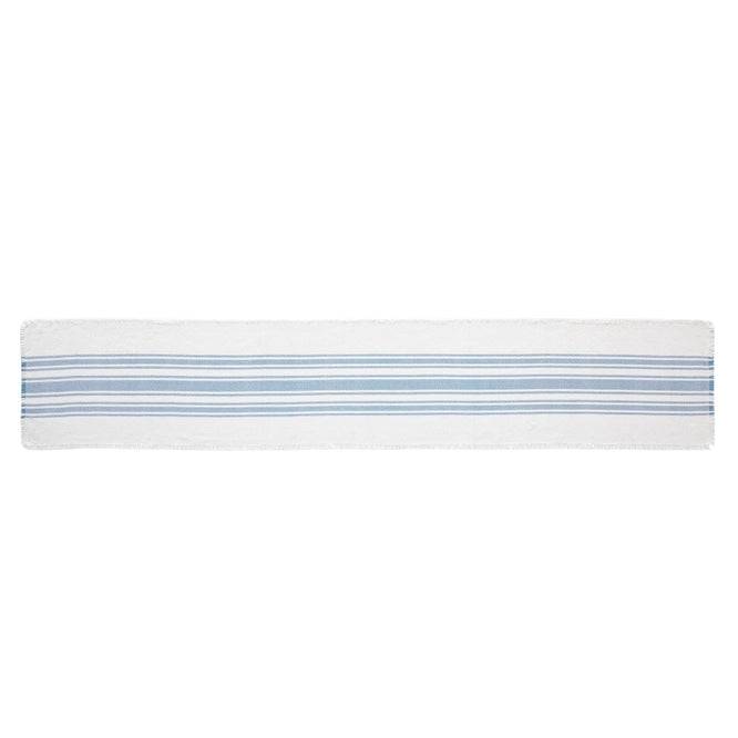 Antique White & Blue Stripe 72" Fringe Table Runner - Indoor/Outdoor