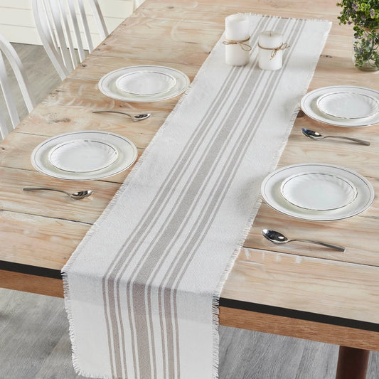 Antique White & Dove Gray 72" Fringe Table Runner - Indoor/Outdoor