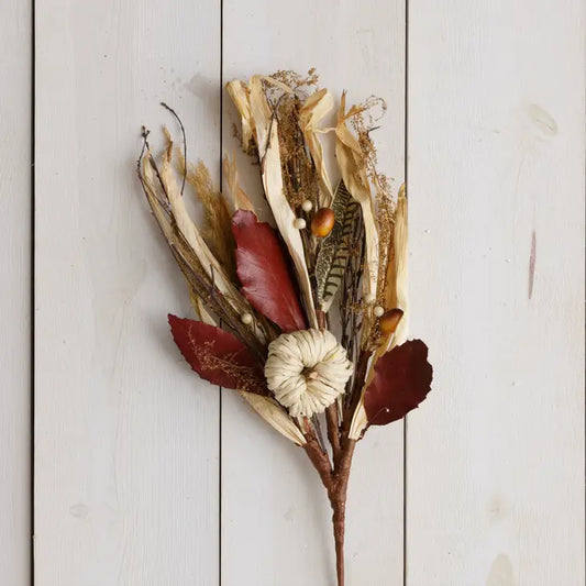 Dried Corn Husk with Pumpkin 17" Pick